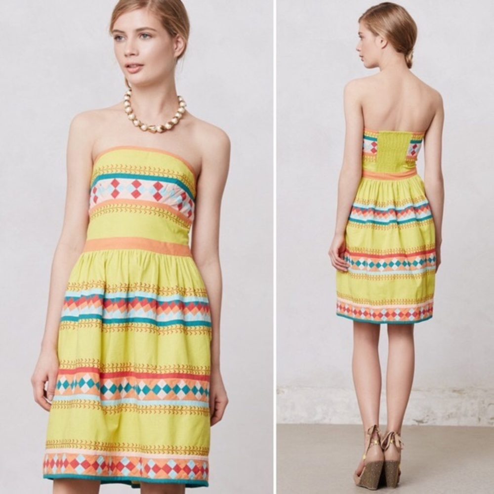 Anthropologie Yellow Quilotoa Strapless Leifsdottir Mini Dress